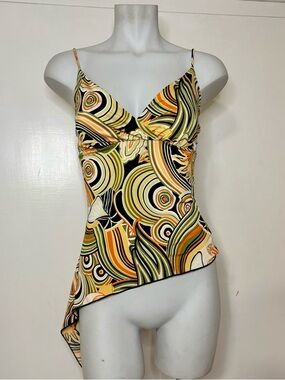 Vintage 90s Edin Groovy Flower Power Asymmetrical Cami Tank Top